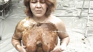 He Pisses on Her Scat Smeared Tits