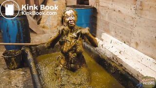 Cleaning ends in a mess - girl falls in to cowshit