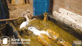 Cleaning ends in a mess - girl falls in to cowshit