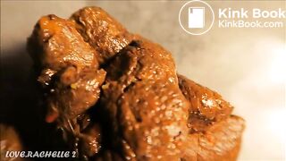 Logs exiting a perfect hole covered in cunt cream