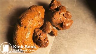 Logs exiting a perfect hole covered in cunt cream