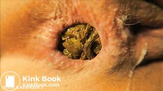 Logs exiting a perfect hole covered in cunt cream