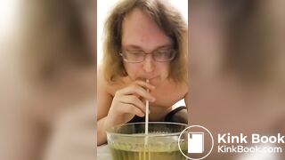 piss slave chugs a lot of piss out of bowl