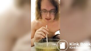 piss slave chugs a lot of piss out of bowl