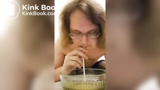 piss slave chugs a lot of piss out of bowl