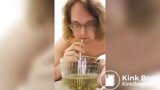 piss slave chugs a lot of piss out of bowl