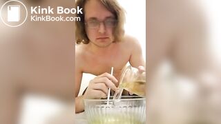 piss slave chugs a lot of piss out of bowl