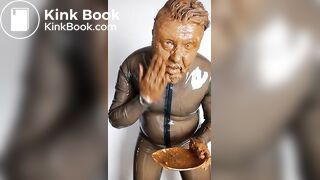 Full head shit smearing & eating in brown rubber