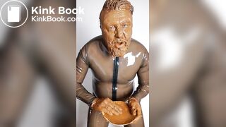 Full head shit smearing & eating in brown rubber