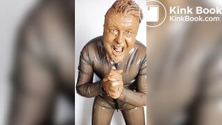 Full head shit smearing & eating in brown rubber