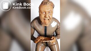 Full head shit smearing & eating in brown rubber