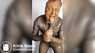 Full head shit smearing & eating in brown rubber