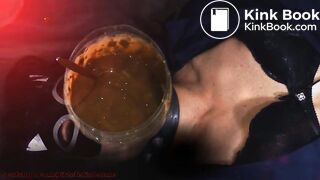 filthy slut swallows cocktail from pee and shit