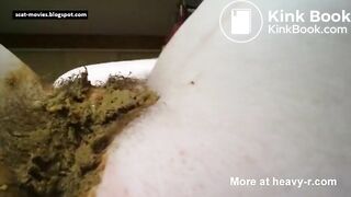 Fat Teen Slag Smears Her Shit on Her Hairy Cunt