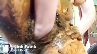 Shit SmearingEating  Slag Fucks Ass with Cucumber