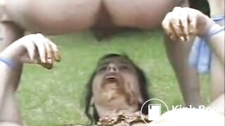Two Guys Shit on Scat Babe Outside