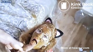 Skinny Bimbo Slave Sucks Shit Covered Cock