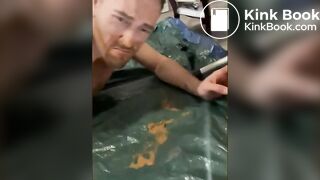 Boy eats master's shit