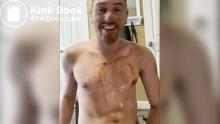 Boy eats master's shit