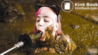 Catwoman Lyndra plays in cowshit