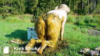 Collecting cowshit and masturbate in manure