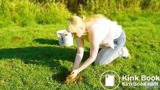 Collecting cowshit and masturbate in manure