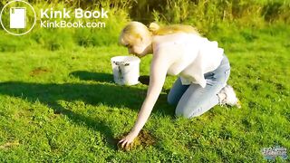 Collecting cowshit and masturbate in manure