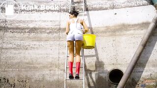 Christy Ley in the manure pit