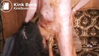 She Sucks Mucky Cock in MMF Bi Slag Scat Threesome