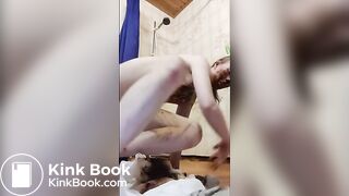 Trans girl plays with her shitty diaper in a cage