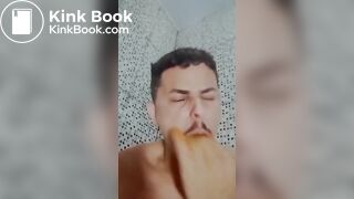 Brazilian twink dirtying his dildo with shit