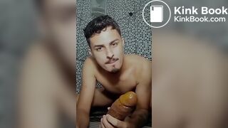 Brazilian twink dirtying his dildo with shit