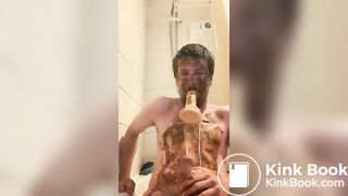 Sucking shitty dildo