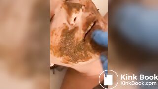Shit facial for worthless human toilet whore