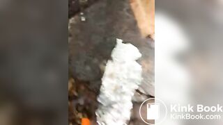 Nasty portapotty floor for worthless human toilet