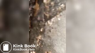 Nasty portapotty floor for worthless human toilet