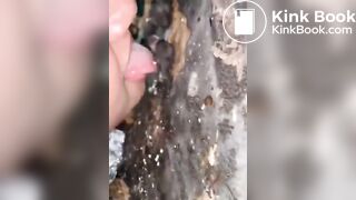 Nasty portapotty floor for worthless human toilet