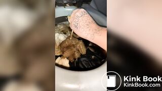 Syringe covered in shit for worthless human toilet