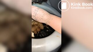 Syringe covered in shit for worthless human toilet