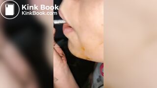 Syringe covered in shit for worthless human toilet