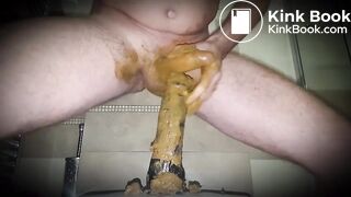 Man riding huge black dildo covered with his shit - Gay Scat Group