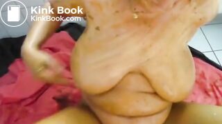 Flabby Big Tit GILF Covers Herself in Her Shit