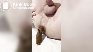 Pushing out a huge load in bed