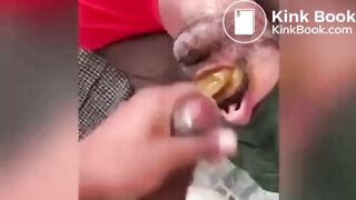 Brazilian guy cums into a shit filled mouth