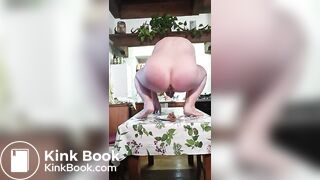 Pooping in the dish on kitchen table