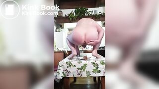 Pooping in the dish on kitchen table