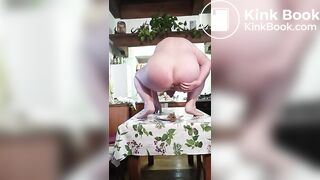 Pooping in the dish on kitchen table