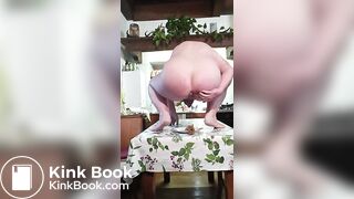Pooping in the dish on kitchen table
