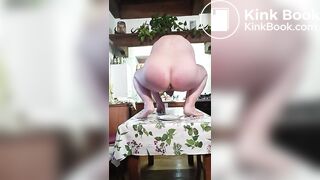 Pooping in the dish on kitchen table