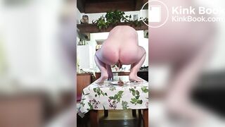 Pooping in the dish on kitchen table